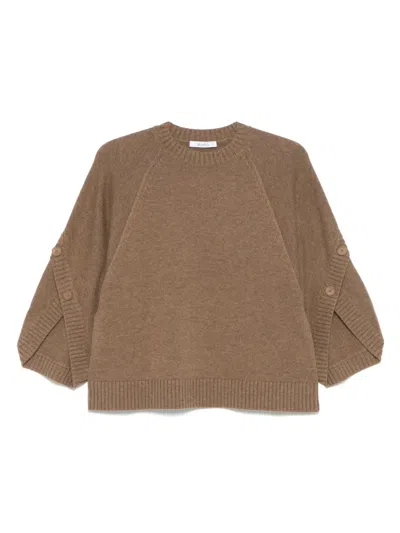 Max Mara Knitwear With Button Detail And Raglan Sleeves In Brown