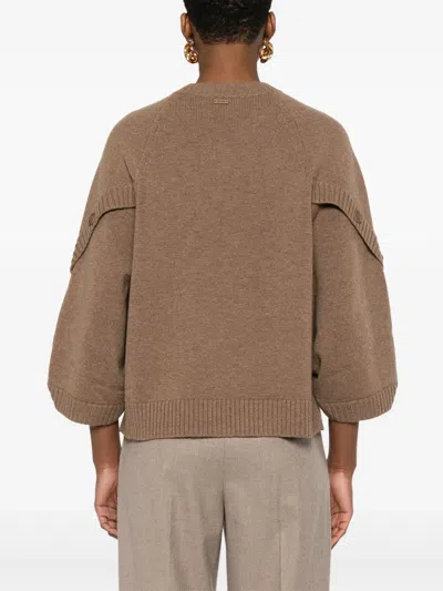 Max Mara Knitwear With Button Detail And Raglan Sleeves In Brown