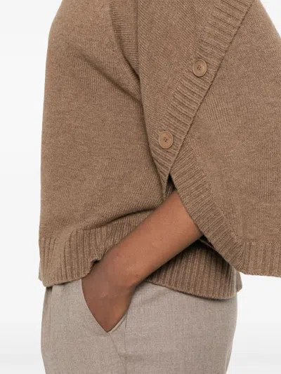 Max Mara Knitwear With Button Detail And Raglan Sleeves In Brown
