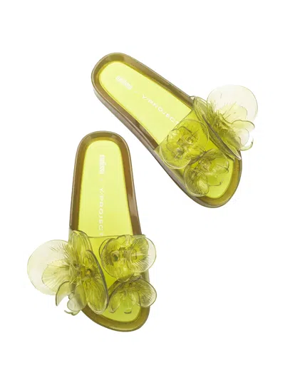 Melissa X Y/project Floral-embellished Slides In Green
