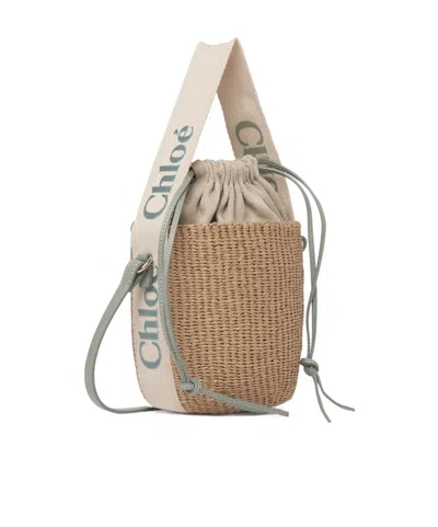 Chloé Woody Small Leather-trimmed Raffia Basket Bag In Pattern