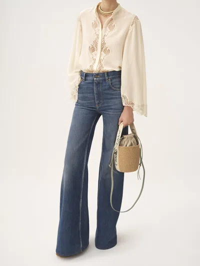 Chloé Woody Small Leather-trimmed Raffia Basket Bag In Pattern