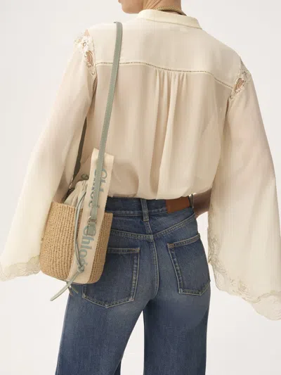 Chloé Woody Small Leather-trimmed Raffia Basket Bag In Pattern