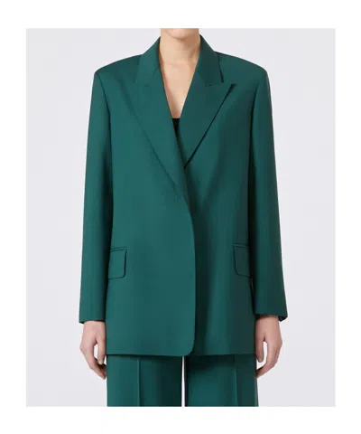 Max Mara Belted Woollen Cloth Blazer In Green
