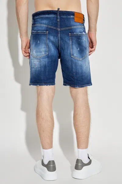 Dsquared2 Denim Shorts With Distressed Paint Detail