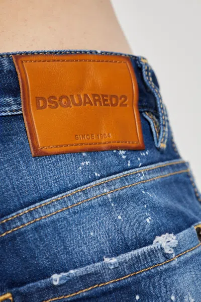 Dsquared2 Denim Shorts With Distressed Paint Detail