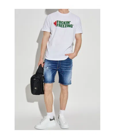 Dsquared2 Denim Shorts With Distressed Paint Detail