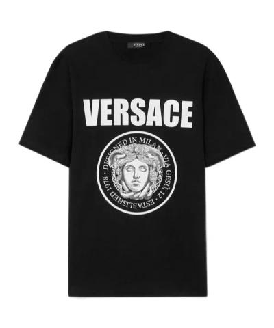 Versace T-shirt With Logo In Black