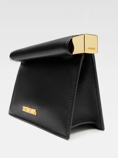 Jacquemus La Pochette Rond Carre Leather Clutch In Black