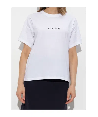 Victoria Beckham White Crewneck T-shirt With Slogan Print On The Front In Cotton Woman