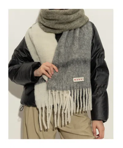 Marni Long Color-block Scarf With Fringed Ends