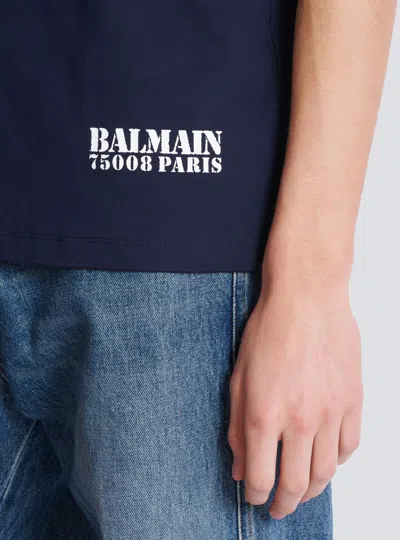 Balmain Blue Crewneck T-shirt With Logo Lettering Print On The Front
