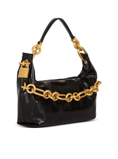 Balmain Sync Medium Shoulder Bag In Black Leather In Black