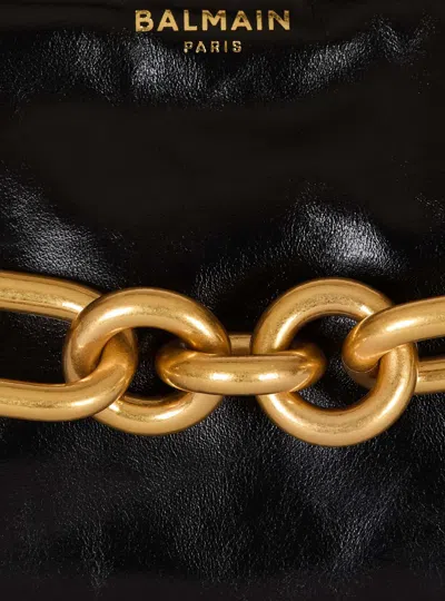 Balmain Sync Medium Shoulder Bag In Black Leather In Black