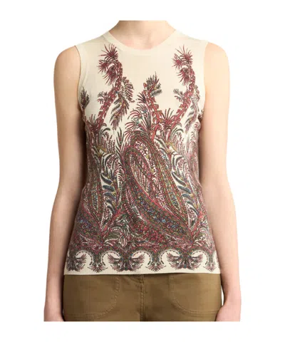 Etro , Silk And Cashmere Top With Placed Print, Woman, Multicolour, Size 50 In Multi