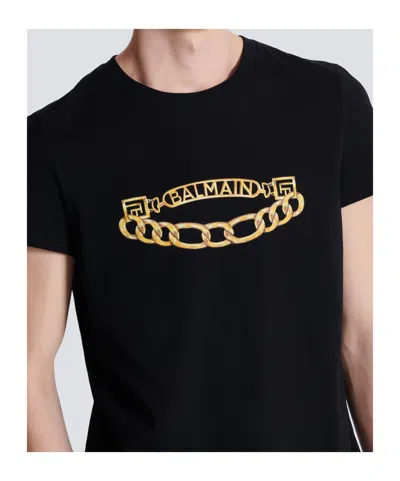 Balmain Black Crewneck T-shirt With Logo Print On The Front In Cotton Man