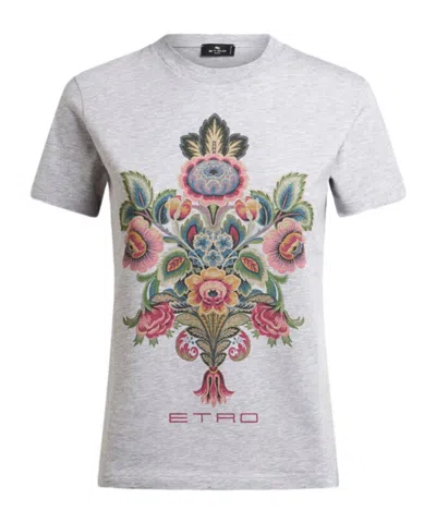 Etro Floral Crew Neck Short Sleeve Top In Gray