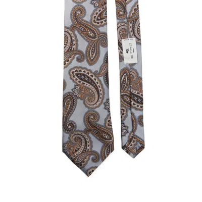 Etro Paisley Jacquard Silk Tie In Gray