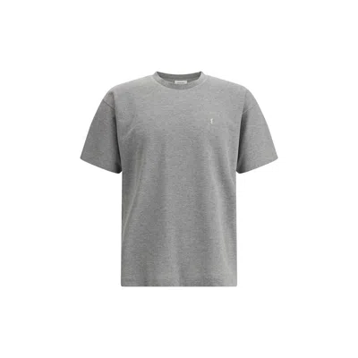 Saint Laurent Grey Crewneck T-shirt With Cassandre Embroidery In Cotton Man In Gray