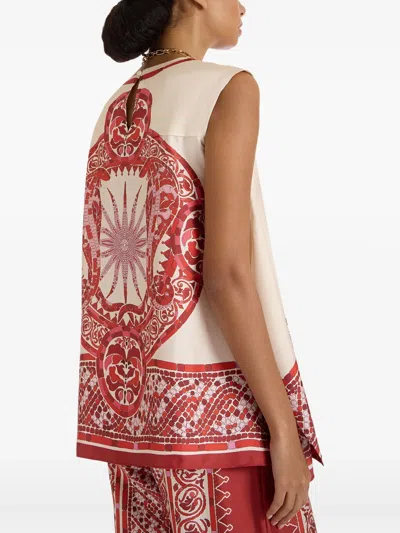 La Doublej La Double J San Carlo Printed Silk-twill Top In Brown