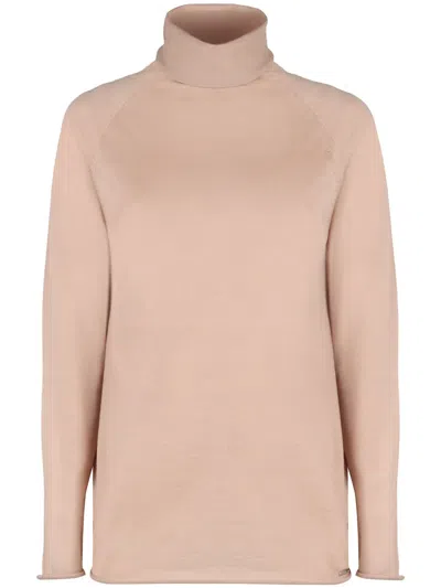 Kiton Ribbed Cashmere Turtleneck Sweater With Long Sleeves In Pink