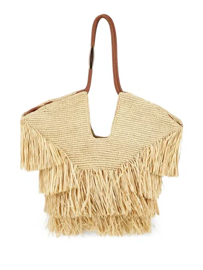 Zimmermann Medium Goldentime Fringed Raffia Bag In Brown