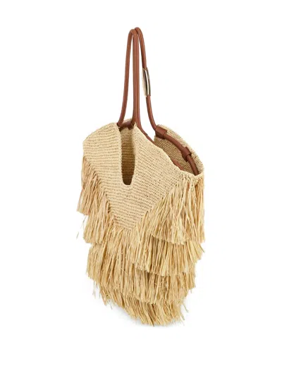 Zimmermann Medium Goldentime Fringed Raffia Bag In Brown