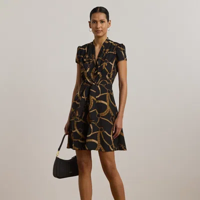 Ralph Lauren Women's Belting-print Crepe Tie-front Dress In Black