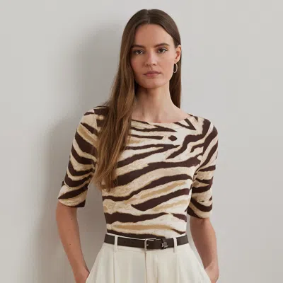 Ralph Lauren Women's Zebra-print Stretch Cotton Boatneck Tee In Animal Print
