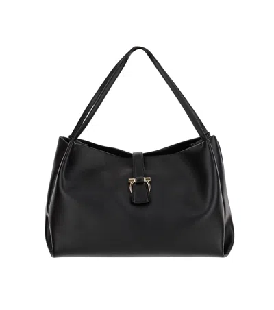 Ferragamo Black Calf And Fabric