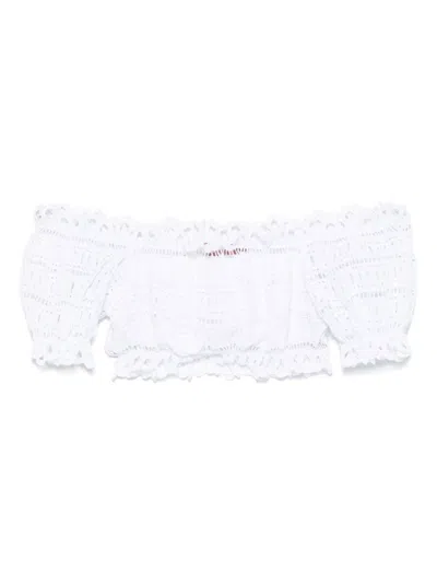 Ermanno Scervino Lace Cotton Cropped Top With Off-the-shoulder Design In White