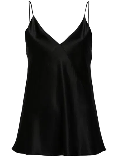 Max Mara V Neck Stretch Silk Satin Tank Top In Black