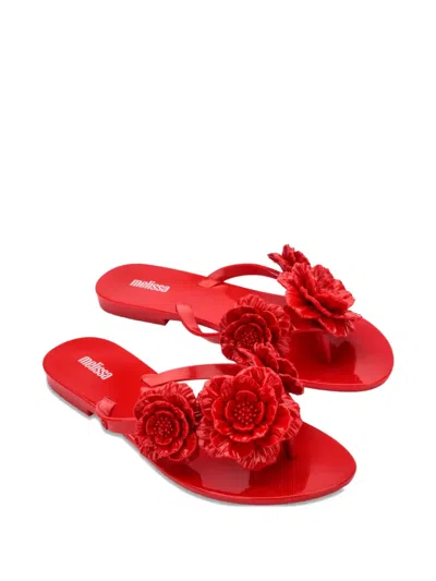Melissa Harmonic Springtime Floral-embellished Flip Flops In Red