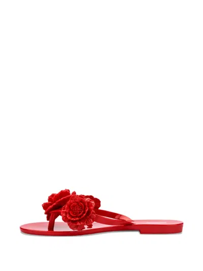 Melissa Harmonic Springtime Floral-embellished Flip Flops In Red