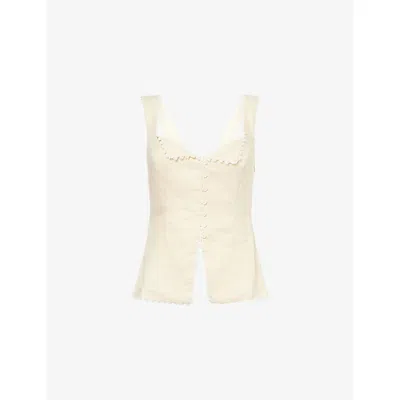 Reformation Womens Viola Crotchet-trim Linen Top Sugar In Neutral