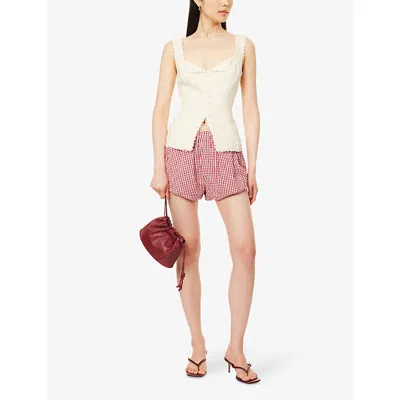 Reformation Womens Viola Crotchet-trim Linen Top Sugar In Neutral