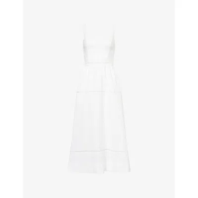 Reformation Womens Everett Square-neck Linen Midi Dress White