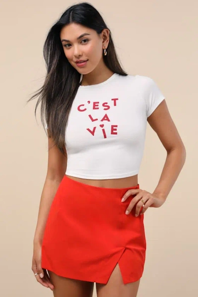 Lulus Briana Bright Red Notched Mini Skirt In Multi