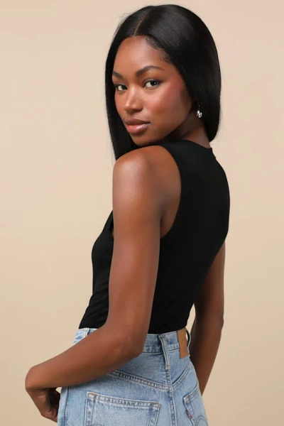 Lulus Always Easygoing Black Sleeveless Bodysuit In Metallic