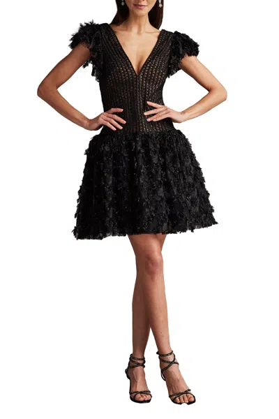 Tadashi Shoji Sone Floral Embellished Mini Dress In Black