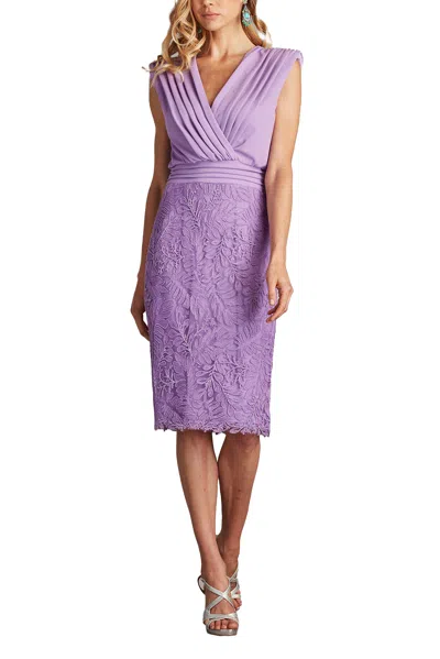 Tadashi Shoji Chu25413m Short Cocktail Lace Pleated Dress In Purple