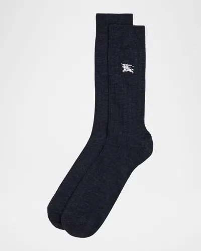 Burberry Everyday Ekd Embroidered Wool Blend Crew Socks In Black