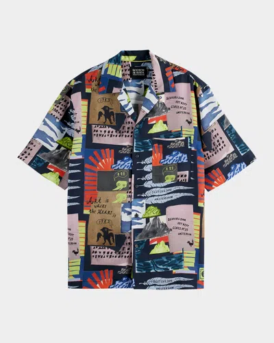 Scotch & Soda Relaxed Fit Art Print Camp Shirt In Multi