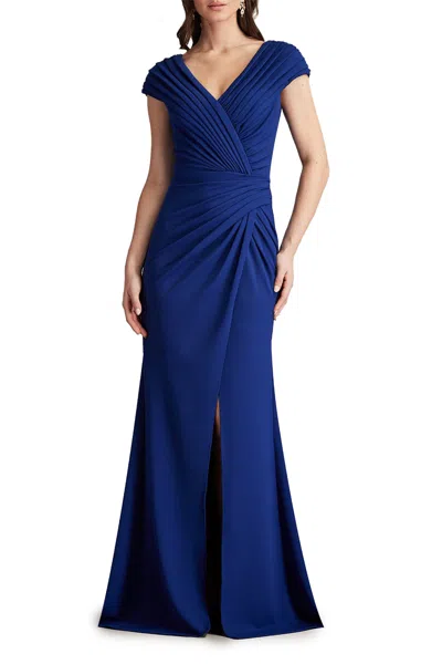 Tadashi Shoji Bos24636l Long Formal Pleated Evening Dress In Blue