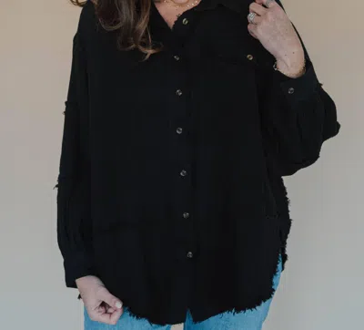 Easel Zara Gauze Button Down Top In Black