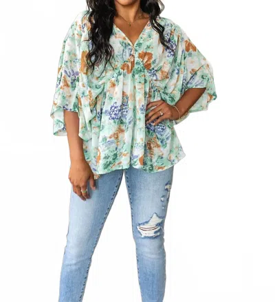 Jodifl Fabled In Floral Draped Peplum Top In Green