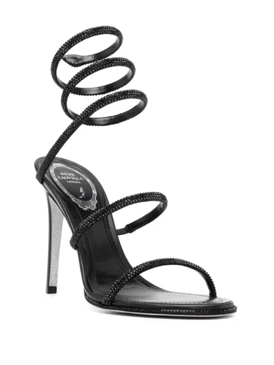 René Caovilla Black Open Toe Heels