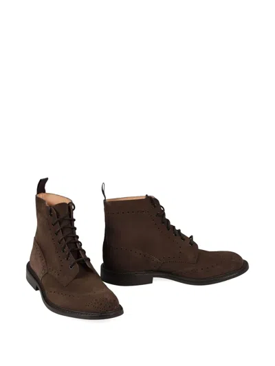 Tricker's Lace-up Suede Ankle Boots In Brown