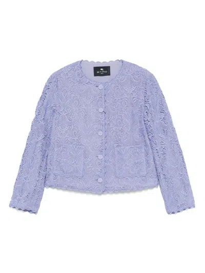Etro Scalloped Corded Lace Jacket In Blue