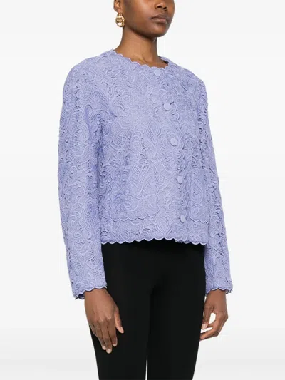 Etro Scalloped Corded Lace Jacket In Blue